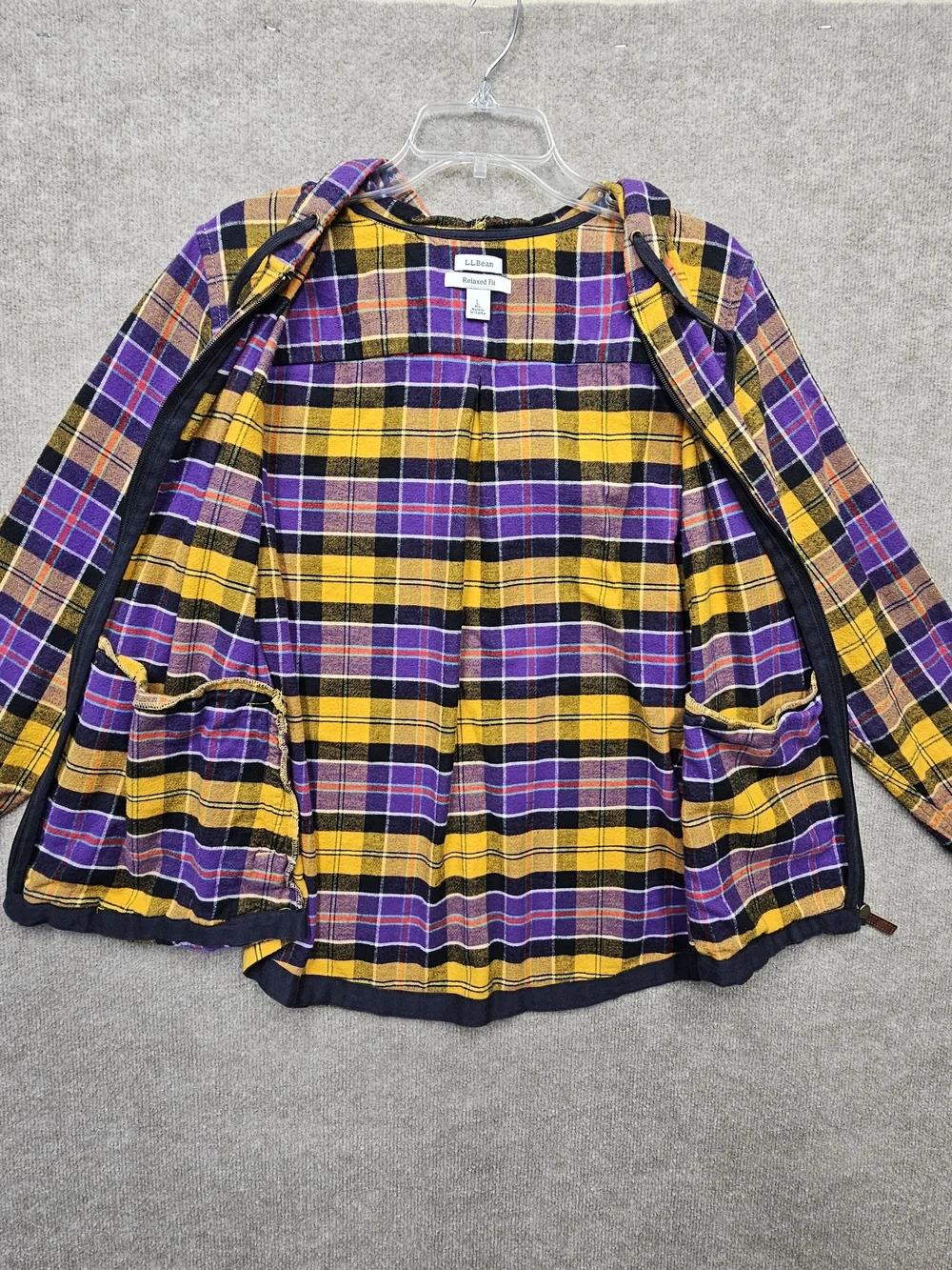 L.L.Bean Plaid Flannel Hooded Jacket Large Relaxed Fit Full Zip Cotton Y2K